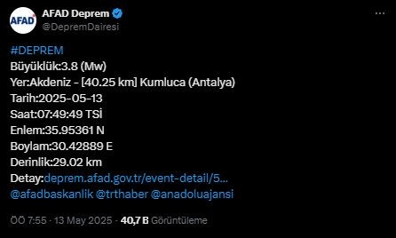 Antalya açıklarında deprem! AFAD duyurdu