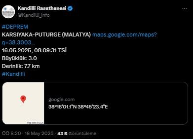 Malatya'da deprem! Kandilli ilk verileri paylaştı