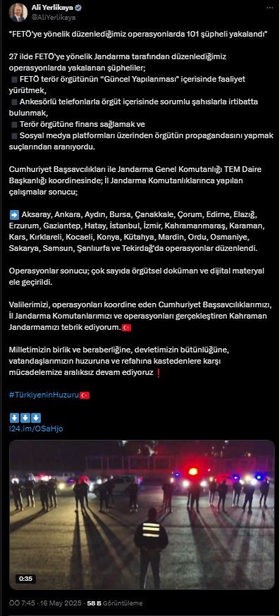Bakan Yerlikaya duyurdu! FETÖ'ye 27 ilde büyük darbe