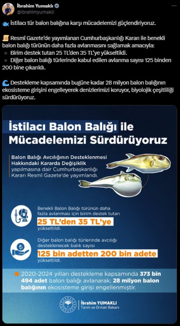 Resmi Gazete’de yayımlandı: O balığı götürene para verilecek!