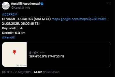 Malatya'da deprem! Kandilli ilk verileri paylaştı