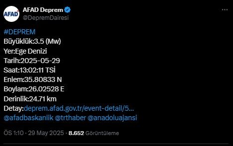 Ege Denizi'nde deprem! AFAD duyurdu