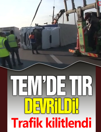 TEM'de tır devrildi! Trafik kilitlendi