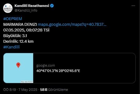 Marmara Denizi'nde deprem! Kandilli ilk verileri paylaştı