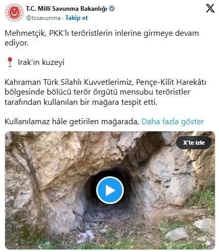 Irak'ın kuzeyinde teröristlerce kullanılan mağara kullanılamaz hale getirildi