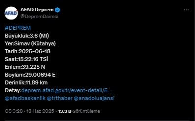 Kütahya'da deprem! AFAD ilk verileri paylaştı