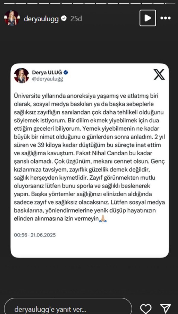 Derya Uluğ’'dan anoreksiya itirafı geldi