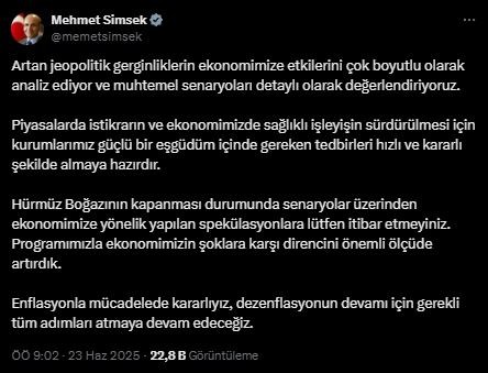 Bakan Şimşek'ten savaş açıklamas! 'Ekonomimiz şoklara karşı dirençli'