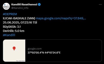 Van'da deprem! Kandilli ilk verileri duyurdu