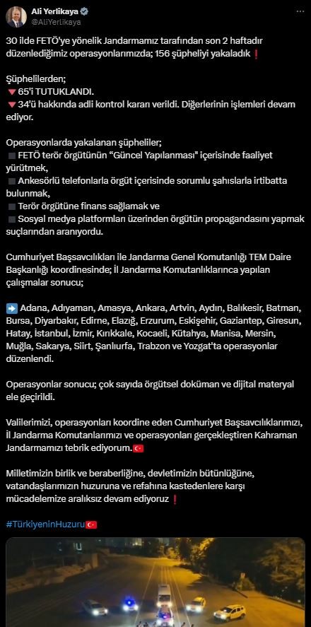 Bakan Yerlikaya duyurdu! 30 ilde FETÖ'ye darbe