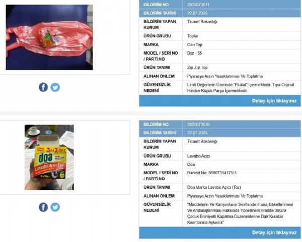 Bakanlık duyurdu! Piyasadan toplatılıyor