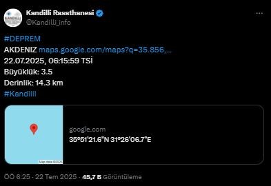 Antalya açıklarında deprem! Kandilli duyurdu