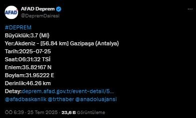 Antalya açıklarında deprem! AFAD duyurdu