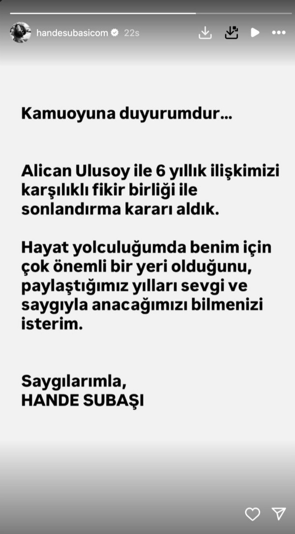 6 yıllık ilişkisini sonlandırdı
