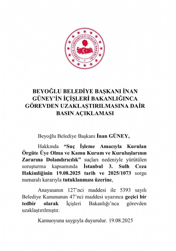 Bakanlık açıkladı! İnan Güney görevden uzaklaştırıldı
