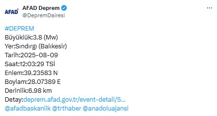 Balıkesir'de deprem! AFAD ilk verileri paylaştı