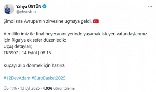 THY’den Milli Takım için Riga’ya ek sefer