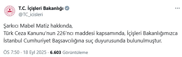 İçişleri Bakanlığı harekete geçti! Mabel Matiz hakkında suç duyurusu