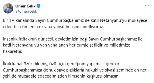 AK Parti sözcüsü Çelik'ten skandal KJ'ye sert tepki! 'Cumhurbaşkanımız ile katil Netanyahu’yu yan yana anan her cümle sefildir'