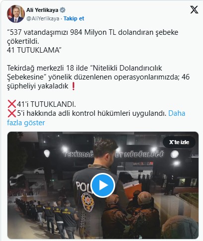 Tekirdağ Merkezli Tarihi Operasyon! Bakan Duyurdu!