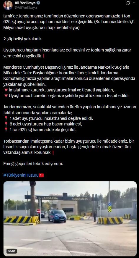 Bakan Yerlikaya duyurdu! İzmir’de 1 ton 625 kilogram...