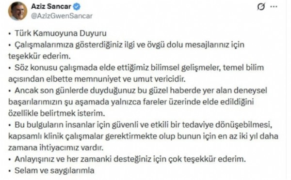 Aziz Sancar Kanser Çalışmalarıyla İlgili Konuştu!