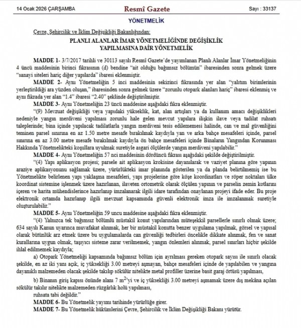 Resmi Gazete'de yayımlandı! İmar yönetmeliğine düzenleme