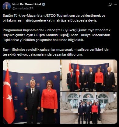 Bakan Bolat, Türkiye’nin Budapeşte Büyükelçiliği’ni ziyaret etti