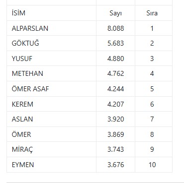 Türkiye'de En Çok Kullanılan İsimler!