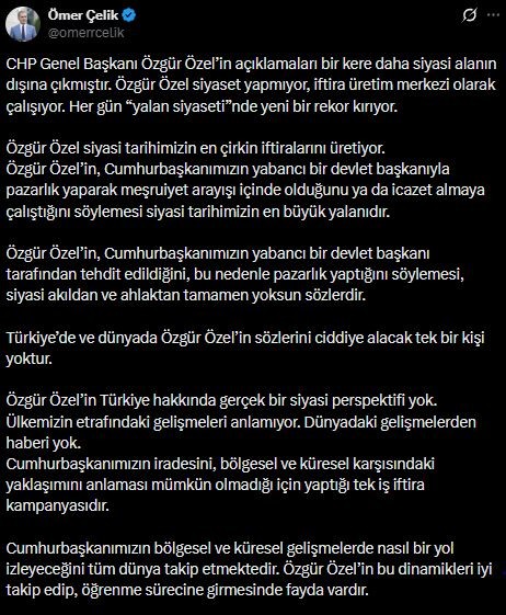 Ömer Çelik'ten Özgür Özel'e tepki! 'Siyasi tarihimizin en büyük yalanıdır'