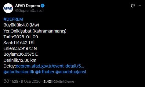 Kahramanmaraş'ta deprem! AFAD duyurdu