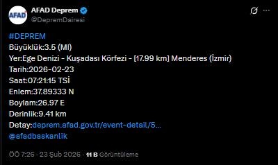 Ege Denizi'nde Deprem! AFAD Duyurdu