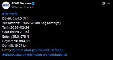 Antalya'da Deprem! AFAD Duyurdu
