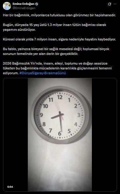 Emine Erdoğan'dan 'Dünya Sigarayı Bırakma Günü'ne İlişkin Paylaşım