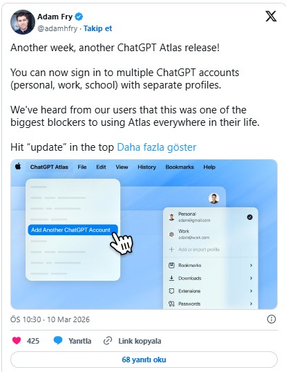 ChatGPT Atlas Çoklu Hesap Desteğine Kavuştu!