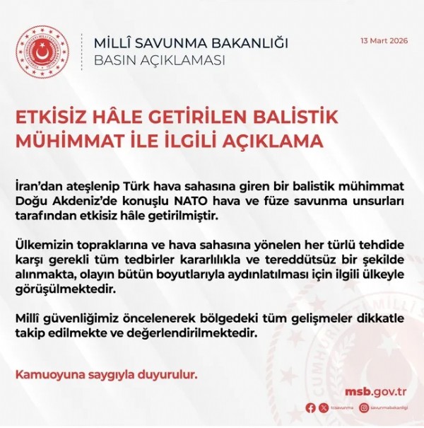 MSB duyurdu: İran'dan ateşlenen füze etkisiz hale getirildi!