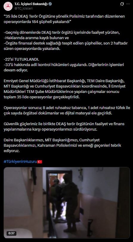 Bakanlık Duyurdu! 35 İlde DEAŞ Operasyonu