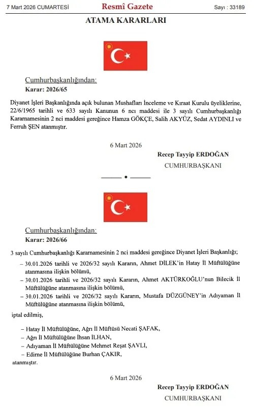 Cumhurbaşkanı Recep Tayyip Erdoğan İmzaladı! Atama Kararları Resmi Gazete'de