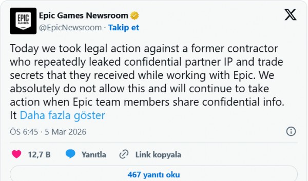 Epic Games Eski Çalışanına Dava Açtı!