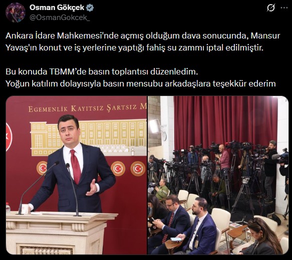 Ak Parti Ankara Milletvekili Osman Gökçek'in mücadelesi sonuç verdi!Su Zammı Yargıdan Döndü