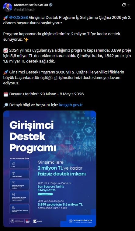 Bakan Duyurdu! Girişimcilere Dev Destek