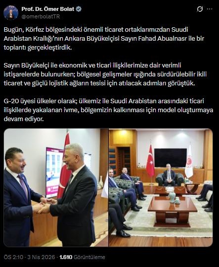 Bakan Bolat, Suudi Arabistan Büyükelçisi Abualnasr İle Görüştü