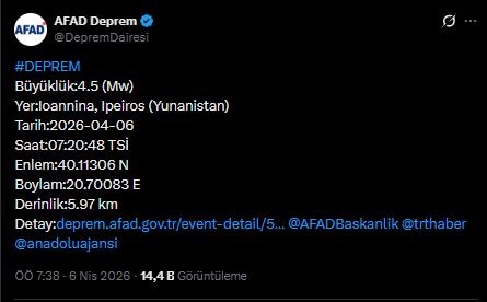 Komşuda Korkutan Deprem! AFAD Duyurdu
