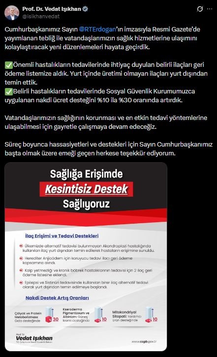 Bakan Işıkhan Açıkladı! Bazı İlaçlar Geri Ödeme Listesine Alındı