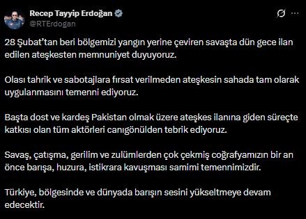 Cumhurbaşkanı Erdoğan: Ateşkesten memnunuz