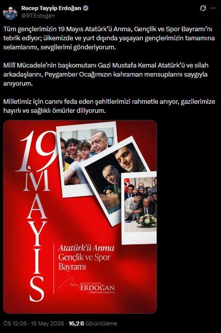 Cumhurbaşkanı Erdoğan'dan 19 Mayıs Mesajı! 'Gençlerimizin Bayramını Tebrik Ediyorum'