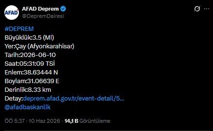 Afyonkarahisar'da Deprem! AFAD Duyurdu