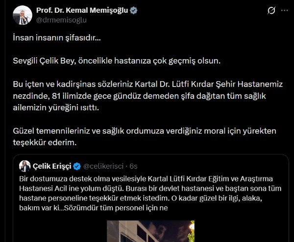 Bakan Memişoğlu'ndan Sanatçı Çelik'e Teşekkür Mesajı! 'Sağlık Ailemizin Yüreğini Isıttınız'