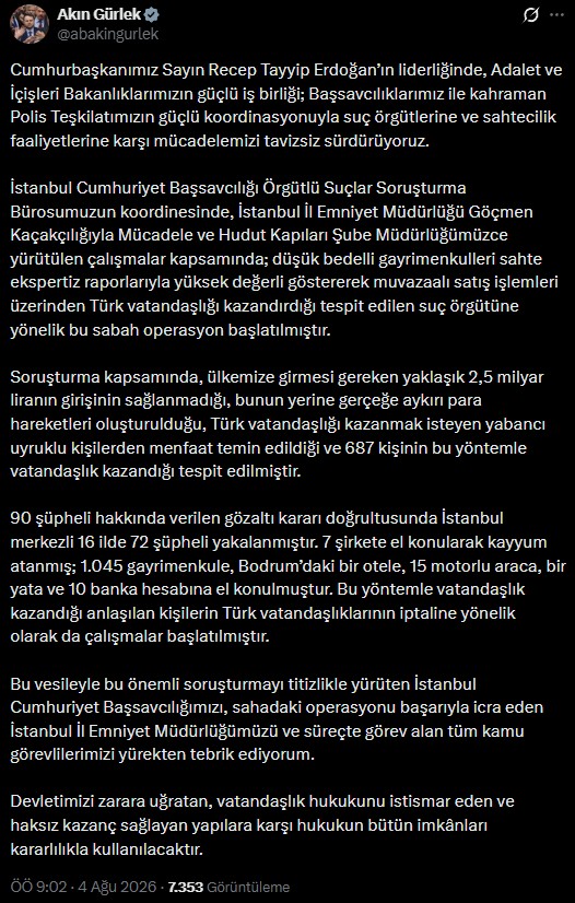 Bakan Gürlek Duyurdu! 'Vatandaşlık' Oyununa Ağır Darbe!