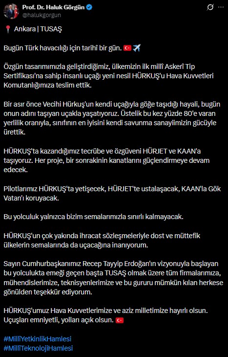 Türk Havacılığında Yeni Dönem! İlk 2 Hürkuş-2 Teslim Edildi